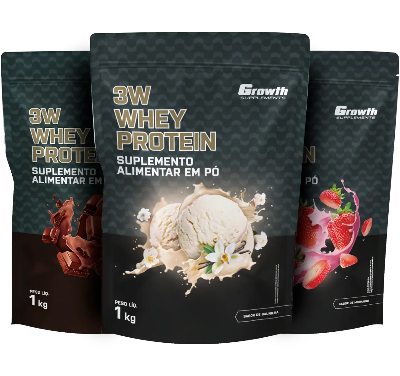 3W Whey Protein 1Kg - Growth Supplements - Blend 3 proteínas em 1
