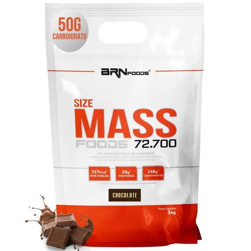 Hipercalórico Size Mass Foods 72.700 Chocolate 3kg - BRN Foods - 3Kg de rendimento