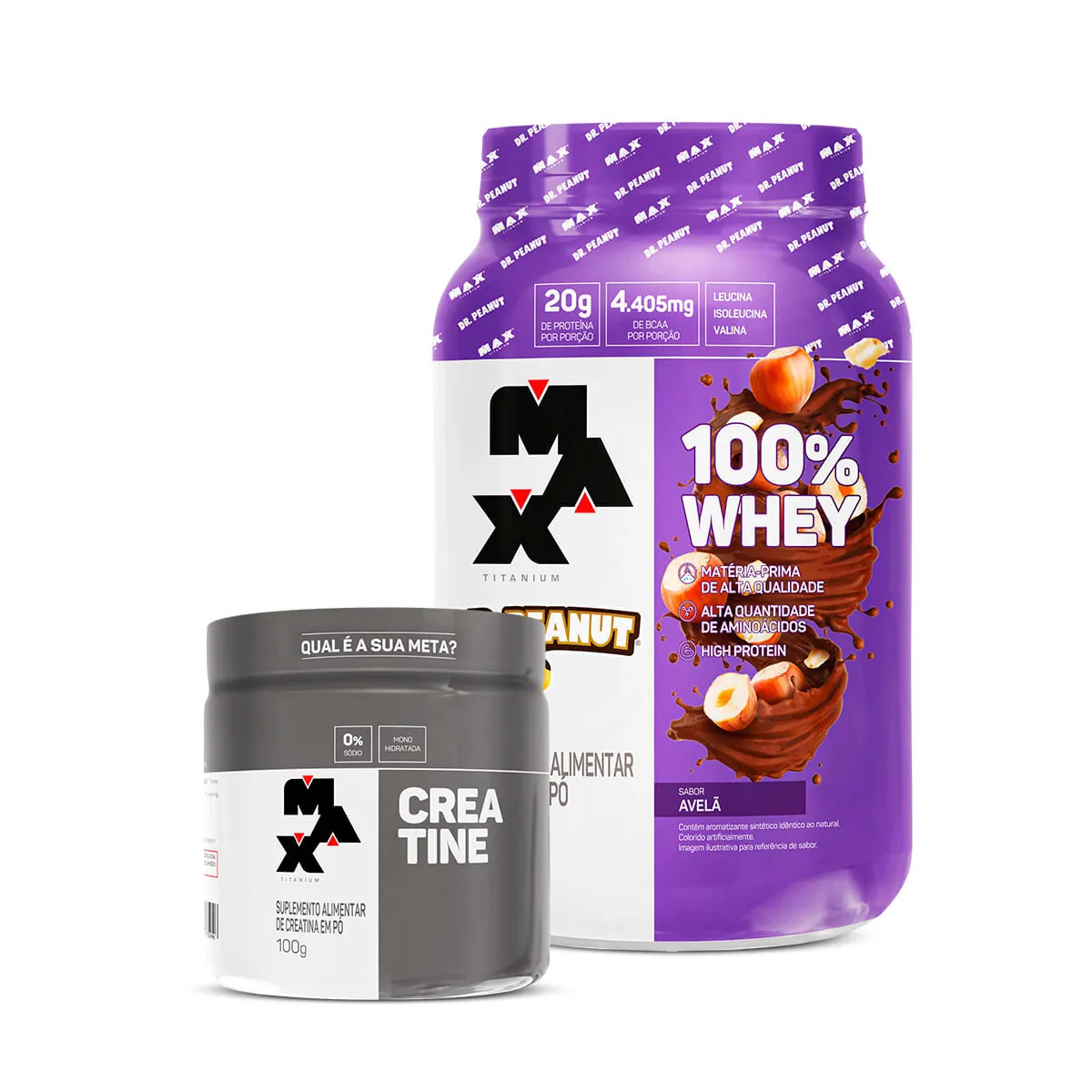 Kit 100% Whey Dr. Peanut + Creatina 100g - Max Titanium