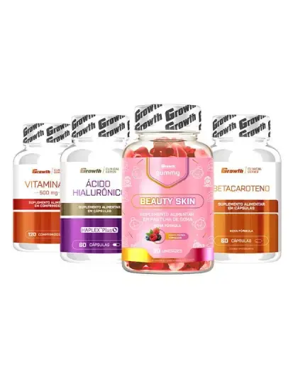 Kit Beauty Skin Gummy, Ácido Hialurônico, Betacaroteno e Vitamina C - Growth Supplements - Kit beleza completo