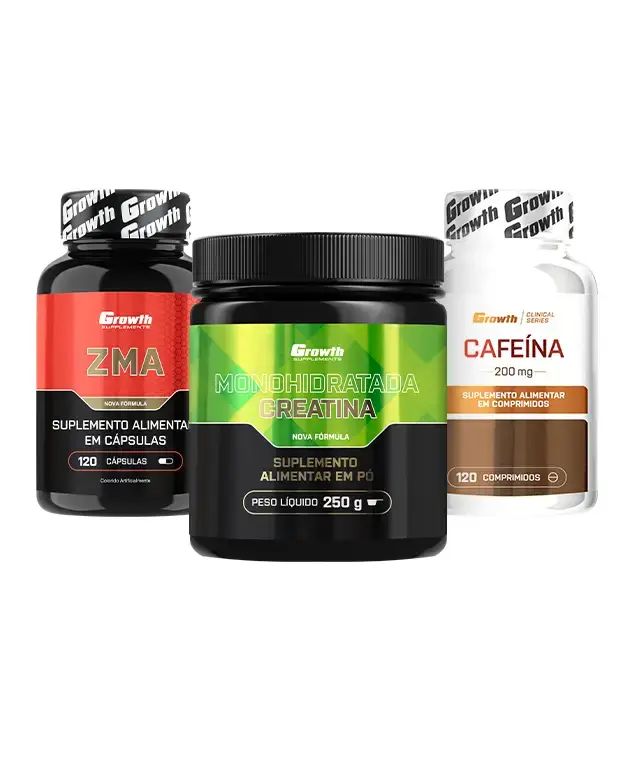 Kit Iniciantes: Cafeína 200mg, ZMA 120 caps e Creatina 250g - Growth Supplements - Kit para iniciantes