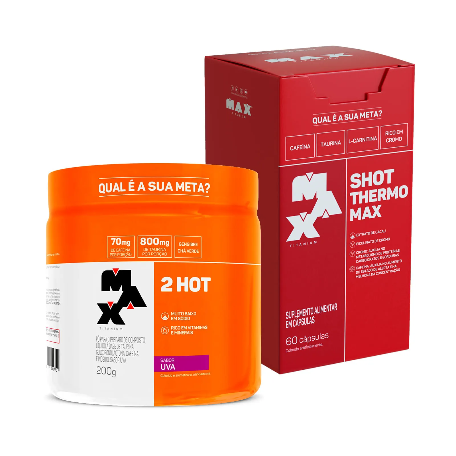 Kit Termo Pack 2Hot 200g + Shot Thermo 60 caps - Max Titanium - 2Hot termogênico 200g