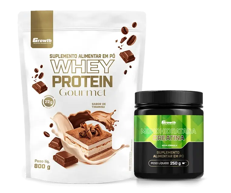 Kit Whey Gourmet 800g e Creatina Monohidratada 250g - Growth Supplements