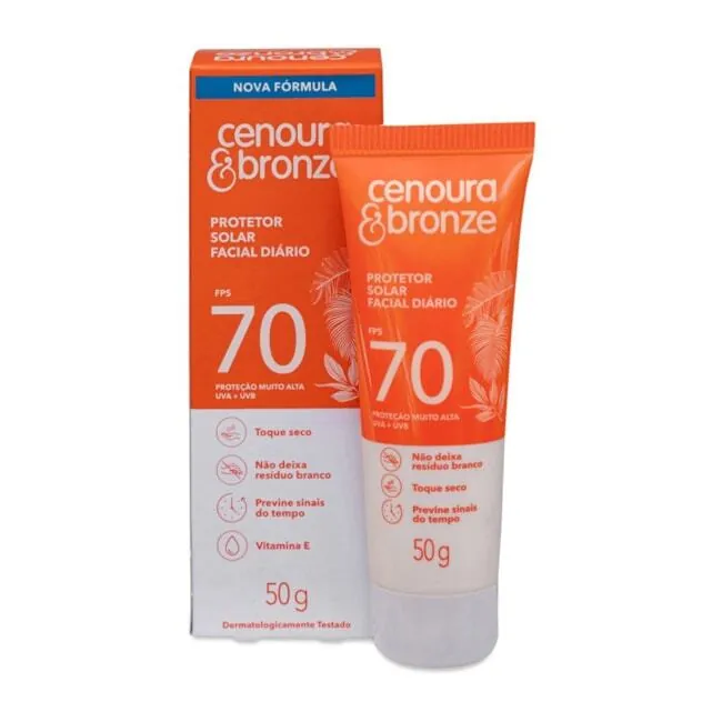 Protetor Solar Facial FPS 70 50g - Cenoura & Bronze - FPS 70 alta proteção