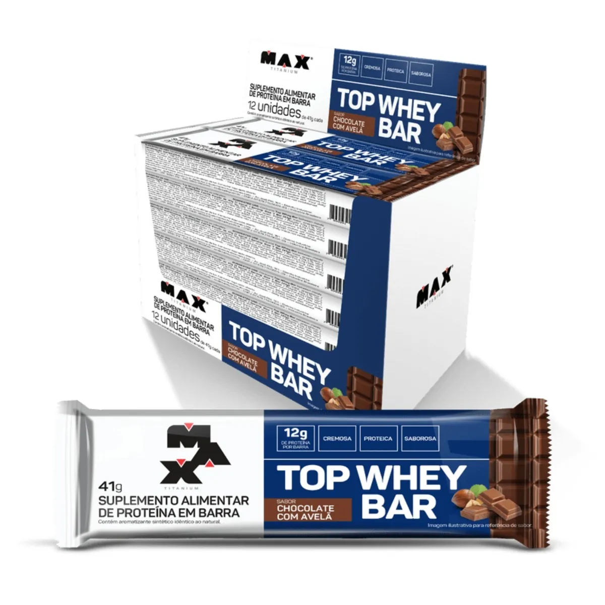 Top Whey Bar 41g Display 12 Un. - Max Titanium - Com whey protein
