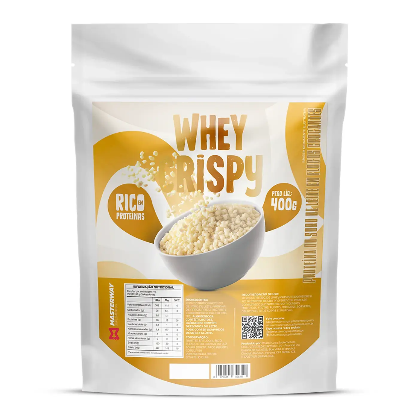 Whey Crispy 400g - Masterway Suplementos - Alto teor proteico